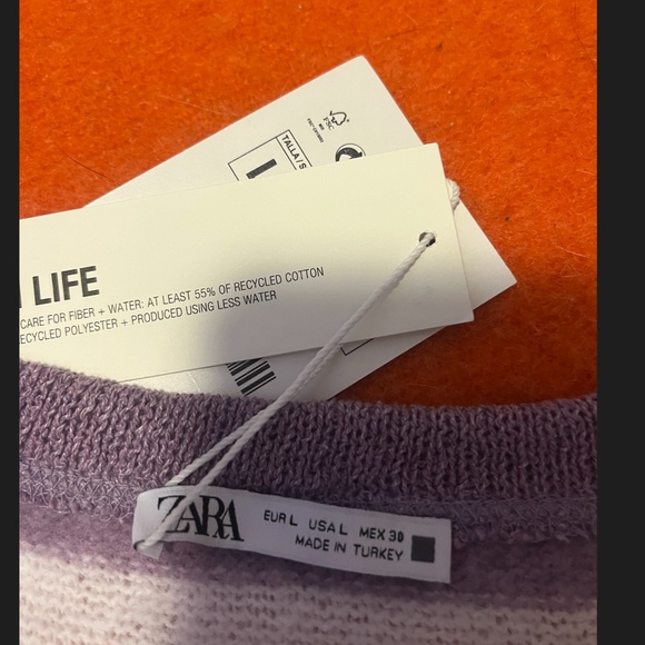 Zara eco-friendly purple and white striped rustic cropped oversized sweater NWT - Picture 3 of 6